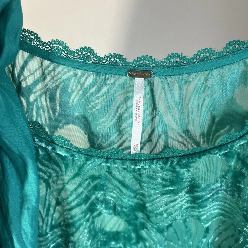 Free People Green zen garden peacock velvet Tunic mini dress Ruffles XS - Picture 7 of 8